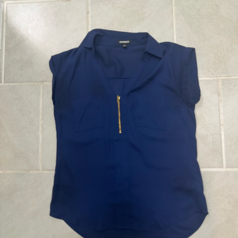 Express Women's Navy Blouse with Gold Accent